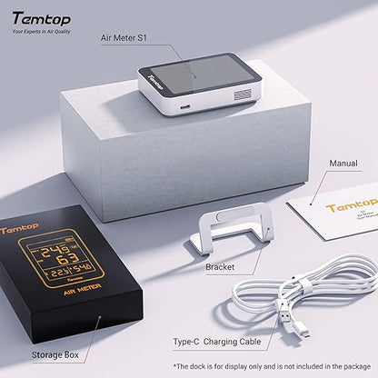 Temtop 2 Pack S1 Indoor Air Quality Monitor, Portable AQI PM2.5, Temperature, Humidity Detector for Home, Office or School, Air Quality Tester 4 More Home Monitoring, Battery Powered, Magnetic Suction