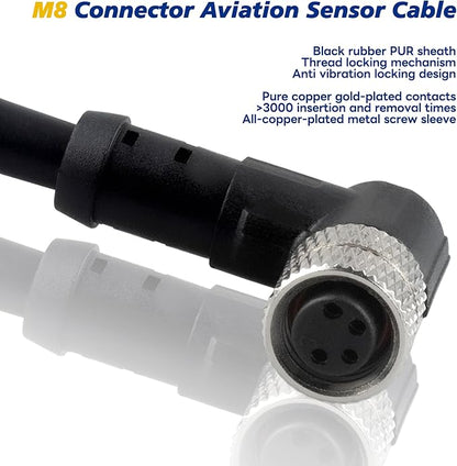 Lonlonty M8 Connector Aviation Sensor Cable - Female 4 Pin Right Angle 6.5Ft/2M Aviation Socket Shielded Electrical Cable for Industrial Automation Control,Fieldbus Module,Device Network