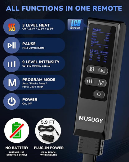 Musugy Leg Massager with Heat and Compression : Sequential Compression Boots with 6 Modes,9 Intensity and 3 Heat for Circulation and Pain Relief - Christmas Birthday for Mom, Dad, Athletes, Gym