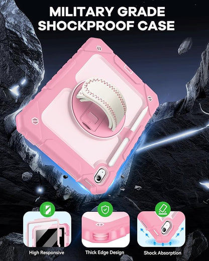 Cantis Case for iPad 11-inch (A16) 2025/ iPad 10th Generation 2022 (10.9 inch) with Screen Protector, iPad 11th Case with 360 Degree Rotating Stand/Shoulder Strap/Pencil Holder, Pink