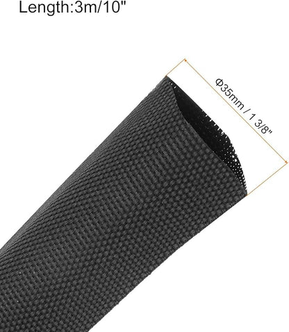 MECCANIXITY Braided Cable Sleeves Heat Shrinkable Fabric Sleeving, 1 3/8" 10ft Black 2:1 Ratio Heat Shrinkable Cord Protector for Harness Cable, Network Cable Protection, Cable Management