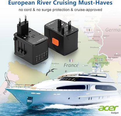 Acer Universal Travel Plug Adapter - International Power Adapter with 5 USB Ports (3 USB C) 5.8A, Worldwide Outlet Charger for USA to European UK France Germany Spain, Type C/E/F/G/I/L/A, Black