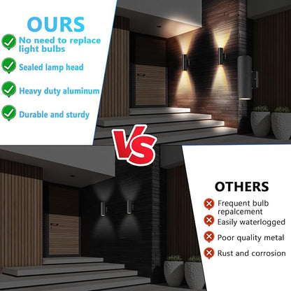 RIDALUX Dusk to Dawn Outdoor Light Fixtures: 4 Pack IP65 Waterproof Exterior Wall Light - Black Aluminum Sensor LED Porch Lights