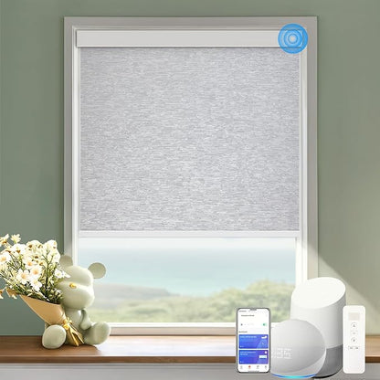 COOLWINDS Motorized Blinds with Remote Cordless Automatic Motorized Shades Custom Blinds for Windows Smart Curtains Compatible with Alexa Google Home(Blackout Jacquard Grey,W61 x H72in)