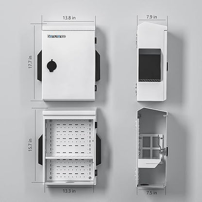 Outdoor Electrical Box, Cold-Rolled Steel Plate, Aluminum Alloy Back Beam, One-Piece Ventilation Design, IP65 Waterproof, Wall/Pole Mounted (17.6" x 13.8" x 7.9")