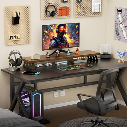 NestNeat Dual Monitor Stand Riser, 39 Inch Large Wood Monitor Stands for 2 Monitors, Desk Monitor Riser for Computer/Laptop/Printer/TV, Stand Riser up to 220 lbs