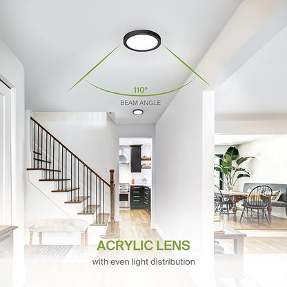 ASD LED 7" Round Flush Mount Ceiling Light Fixture, Low Profile Surface Lighting | 5CCT, Dimmable, Ultra-Thin, ETL Listed | 15W 1260LM 2700-6000K 120V | Kitchen, Bedroom, Hallway Lamp | Black