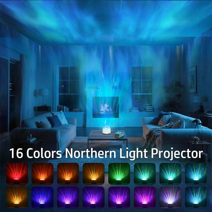 Northern Lights Projector, 2 Packs Rechargeable 16 Color Aurora Night Light Projector Ambient Lighting with Dimmable & Remote Control for Bedroom Kids Teen Girl Gift Room Decor