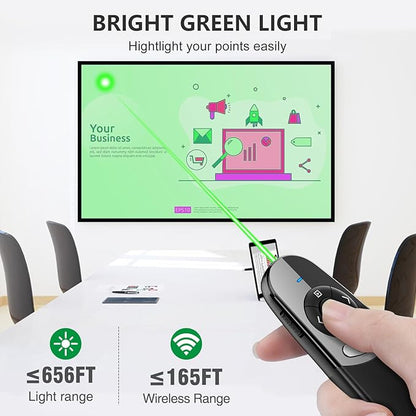 DINOSTRIKE USB A and USB C Presentation Clicker Green Light, RF 2.4GHz Wireless Presenter Remote Powerpoint Clicker Slide Advancer for Mac Laptop Computer Office Classroom