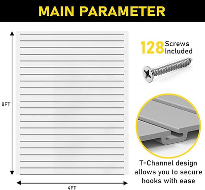 DLDIRECT 96" X 48" - White Slatwall Panel Garage Organizer: Heavy Duty Wall Mounted PVC Rack, Interlocking Slat Paneling for Garage Storage, Slotwall Board, Shelves System