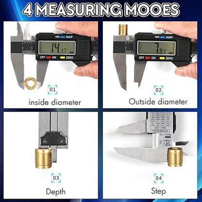 Simhevn Digital Caliper Measuring Tool,with Large LCD Screen, Easy Switch Inch/MM/Fraction,6inch/150mm Stainlee Steel Caliper and 8inch/200mm Stainlee Steel Ruler for DIY/Household