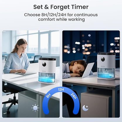 Dehumidifier for Home, 68 OZ Water Tank Dehumidifiers for Bathroom, Bedroom, Living room with, Auto Humidity Control, Digital Display, 7 Color Breathing Light, White