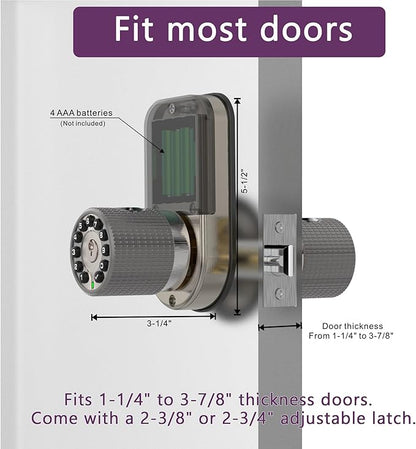 BOTHSTAR Double Sided Keyless Door Knob Lock with Fingerprint and Keypad, Smart Doorknob with Dual Cylinders for Exterior or Interior Door(Double Sided Fingerprint Satin Nickel)