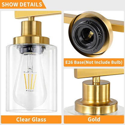 DIKAIDA 3 Light Gold Bathroom Light Fixtures, Bathroom Vanity Light Over Mirror, Gold Wall Sconce Vanity Lighting with Clear Glass Shade,Modern Farmhouse Bath Wall Lamp for Mirror Kitchen