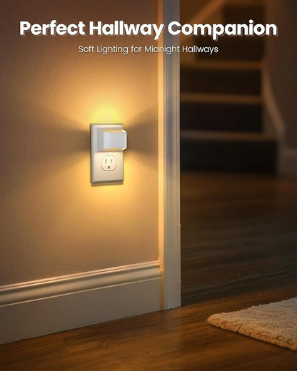 NIORSUN Plug in Night Light, Auto Brightness Sensor Night Light, 3000K Warm White, Ultra-Slim Wall Light for Hallway Bathroom Bedroom Stairs, White, 6 Pack