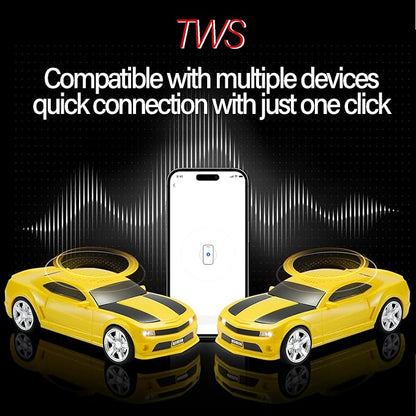 WSTER Sports Car Model Bluetooth Speaker with Stereo Sound, TWS Pairing, LED Party Lights, USB/TF Playback, Movable Wheels, Unique Retro Car Gifts (Yellow)