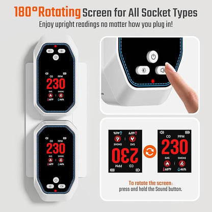 5-in-1 Carbon Monoxide Detectors Plug in, Natural Gas Leak & Smoke Alarm with Temp/Humidity, Battery Backup, CO Detector with LCD Display, Propane Gas Monitor for Home Hotel Travel Camping RV