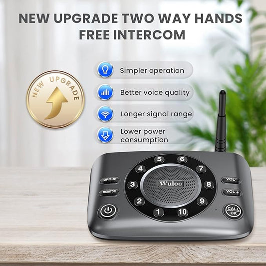 Hands-Free Intercoms Wireless for Home Business, Wuloo Upgrade Two Way Audio Intercom System for Elderly, Full Duplex Room to Room Intercom with 5280 ft Range Clear Sound Anti-Interference, 1-Pack