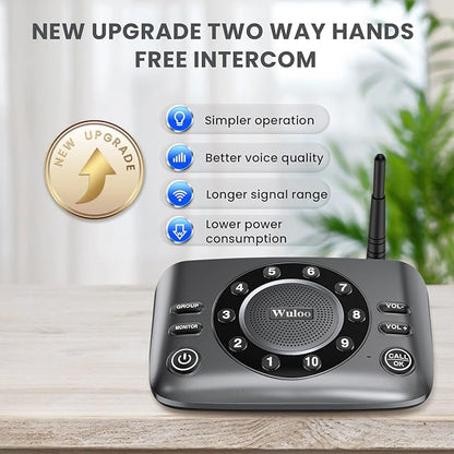 Hands-Free Intercoms Wireless for Home Business, Wuloo Upgrade Two Way Audio Intercom System for Elderly, Full Duplex Room to Room Intercom with 5280 ft Range Clear Sound Anti-Interference, Pack of 2
