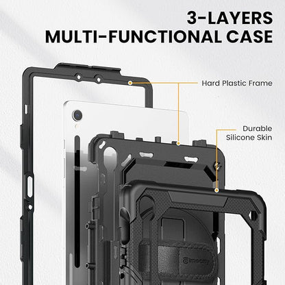 Timecity Case for Samsung Galaxy Tab S10 FE/ S9 FE 5G 10.9 Inch/ S9 11 Inch - Heavy Duty Protective Cover with Screen Protector, Rotating Stand, Shoulder Strap & S Pen Holder | Kids-Friendly, Black