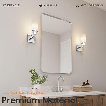 AONEON Vanity Lights Polished Chrome Bathroom Light Fixtures with White Frosted Glass Shade, Wall Sconces for Mirror Hallway Entrance, 2 Pack T001CH-L1-P2