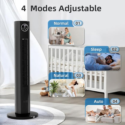 Antarctic Star Tower Fan Portable Floor Fans 85°Oscillating Fan Quiet Cooling 12H Timer Remote Control Standing Bladeless Electric 3 Wind Speeds 4 Modes Bedroom Office,36 inch, Grey