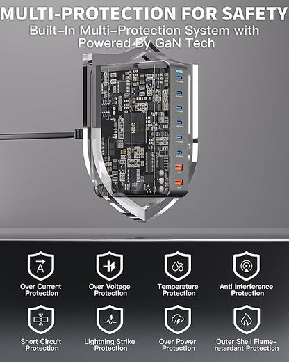 500W USB C Charger Block, GaN3 Charging Station 8-Port Fast USB Charger Block Dual 100W PD USBC Fast Charging Station Desktop Hub Compatible with iPhone 17 16 15 14/Pro Max/MacBook Pro/Air/iPad(Black)