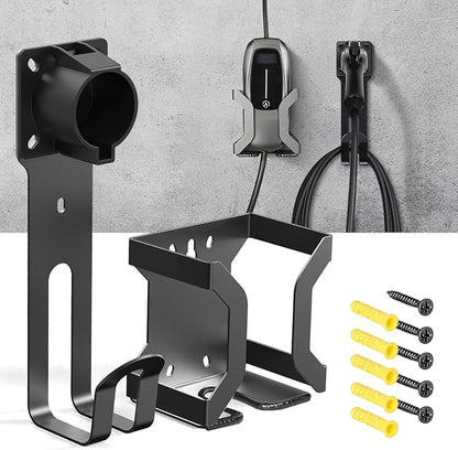BMZX EV Charger Holder J1772, Wall Mount Kit for Electric Car Charger | Heavy-Duty Stainless Steel | SAE J1772 Compatible | Includes Nozzle Holster Dock & J-Hook