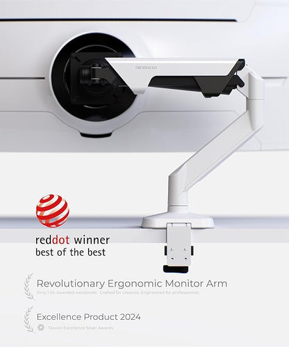 Modernsolid Heavy Duty Ultrawide Monitor Arm with RGB Lighting & USB Charging, Fits 34 to 49 inch Curved Screens, Supports 14 to 38 lbs, Adjustable Desk Mount, Compatible with Gaming Setup, White