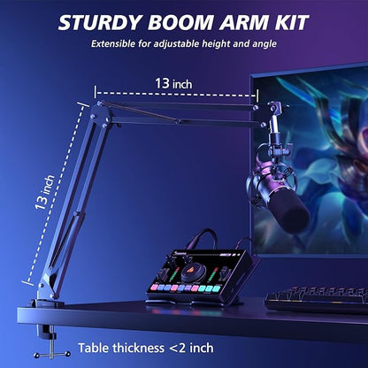 MAONO XLR/USB Dynamic Microphone Kit, RGB Podcast Mic with Software, Mute, Gain Knob, Volume Control, Boom Arm for Streaming, Gaming, Voice-Over, Recording-PD200XS Black