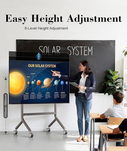 NB Mobile TV Cart, UL Listed, Rolling TV Stand with Wheels for 65-90 Inch LCD OLED Flat Panel Screen TV or Smart Board, Load up to 150 lbs, Max VESA 900x600mm P100