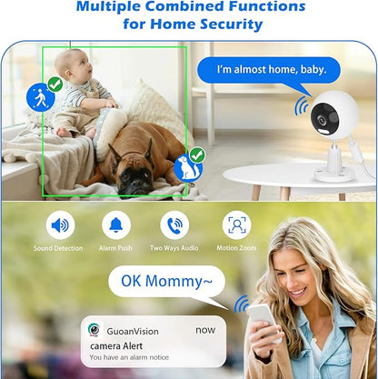 GUOANVISION 5G Cameras for Home Security,3MP Outdoor Indoor Security Camera for Baby/Elder/Dog/Pet/Nanny, WiFi Baby Monitor, 3 Alarm Modes, 3 Night Vision, IP66 Waterproof, 24/7 SD Recording/Cloud