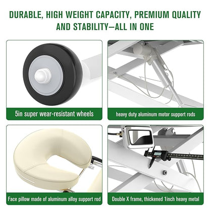 Electric Massage Table, Electric Lift Motor Height adjustable and Manual Backrest Adjustable Angle for Treatment/Medical Spa/Facial Bed/Beauty Bed/Massage Bed and More - 32 Wide x 75 Long - White