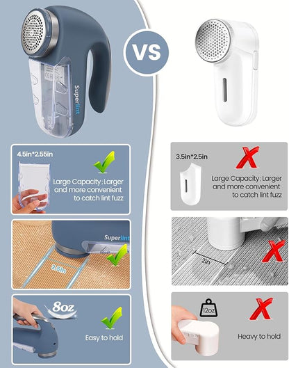 SUPER LINT Electric Sweater Shaver Fuzz Pill Bobble Remover for Fabric Fleece Curtains Clothes, Marine Blue & Silver