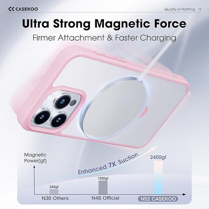 CASEKOO Designed for iPhone 15 Pro Case with Magnetic Invisible Stand [Military Drop Protection] [Compatible with MagSafe] Shockproof Slim Translucent Matte Pro Case 6.1 Inch, Pink