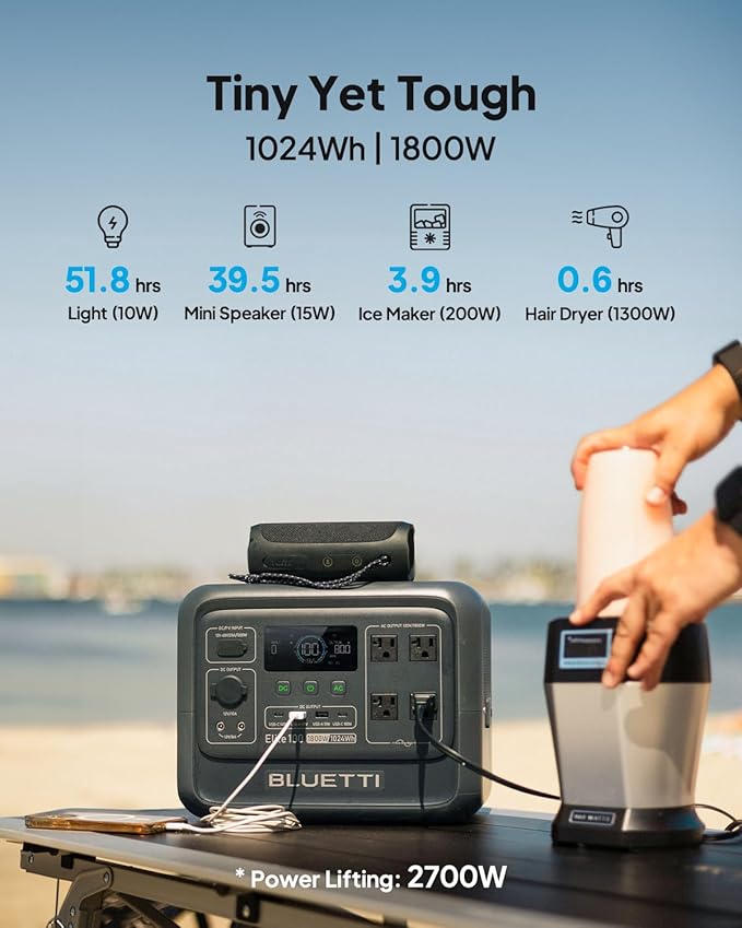 BLUETTI Elite 100 V2 Portable Power Station & Charger 1 (ships separately), 1024Wh LFP w/ 1800W AC, 560W DC-DC Charging, 1.8 H Full Charge via Car, Ideal for Car Camping, Vanlife, RV Travel