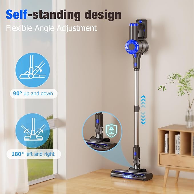 AIRDIYA Cordless Vacuum Cleaner, Upgraded 40Kpa Stick Vacuum Cleaners for Home, 8 in 1 Lightweight with Self-Standing, 1.5L Dust Cup & Anti-tangle, Rechargeable Vacuum for Hard Floors Carpets Pet Hair