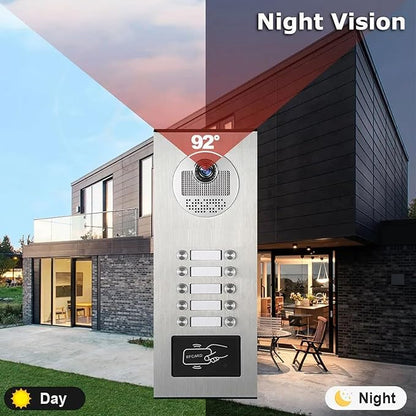 Wired Apartment Video Intercom System,1080P HD Video Doorbell, Compatible with 10 Units 7-inch Touchscreen,Supports Motion Detection,Two-Way Audio,Tuya Smart Home