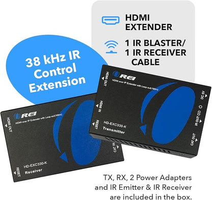 OREI HDMI over Ethernet Extender Over CAT5/CAT6 over IP one to many option, with IR Upto 330 Feet - Loop Out - 1080P Full HD Signal Distribution (HD-EXM330-K)
