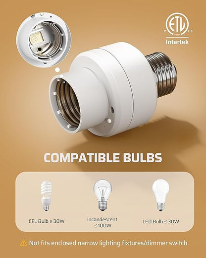 DEWENWILS Remote Control Light Socket with Dimmer, Wireless Light Switch, Dimmable Remote Light Bulbs Socket Switch, 100FT, E26 E27 Base with Controller, No Wiring, for Closet, Basement, ETL Listed