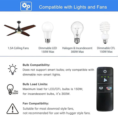 A25-TX028C Universal 3-Speed Ceiling Fan Remote Control Kit Replacement for Hampton Bay Home Decorators Collection Hunter - Light Dimmer & Color-Changing, w/Holder Replacement for TX028C-S TX028C-RS