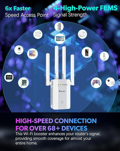 2026 New WiFi Extender Signal Booster, Long Range up to 13355Sq.ft, Wireless Internet Repeater Routers Signal Amplifier for Home, Office, Garage, 8X Faster Access Point with Ethernet Port, 1-Tap Setup