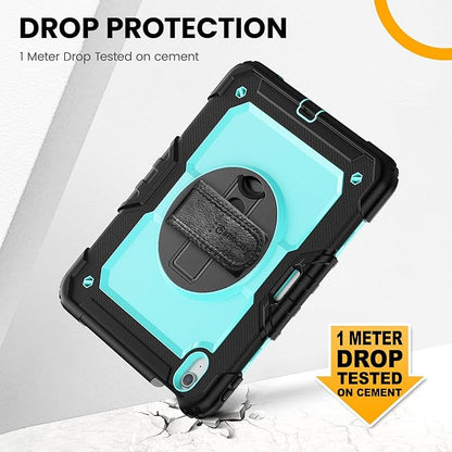 timecity Case for iPad Air 11 Inch M3/ M2 (2025/2024), 360° Rotating Stand, Pencil Holder & Wireless Charging, Shockproof with Screen Protector & Shoulder Strap - for Designers, Blue