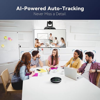 TONGVEO 4K Conference Room Camera System, AI Auto-Tracking PTZ Camera 5X Digital Zoom with Speakerphone Set 120° Wide-Angle USB3.0 for Zoom YouTube Teams OBS and More