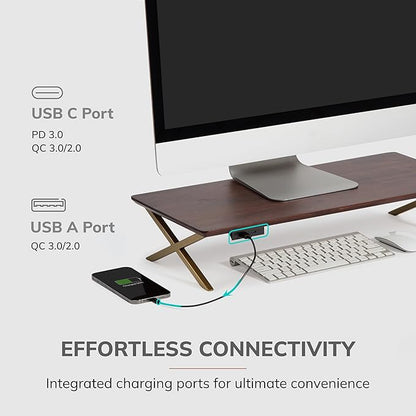Anji Mountain Monitor Stand - Desktop Organizer & Laptop Riser, Ergonomic Monitor Riser, Space-Saving Monitor Stand for Desk, Durable Construction, Easy Assembly, Ideal for Home & Office,Walnut