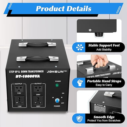 8000W/10000W Voltage Converter Transformer Step Up/Down 110V/220V Heavy Duty Transformer Power Converter Automatic Voltage Regulator Voltage Converter Circuit Breaker Protection (DT-10000VA)