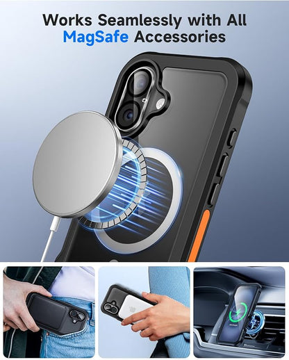 seacosmo for iPhone 16 Case, Full Body Bumper with Built-in 9H Tempered Glass Privacy Screen Protector and Camera Lens Protector, Compatible with MagSafe, Shockproof Phone Cover, 6.1", Black