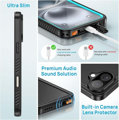 Lanhiem for iPhone 16 Plus Case, IP68 Waterproof Dustproof Shockproof Cases with Built-in Screen Protector, 360 Full Body Heavy Duty Rugged Phone Cover for iPhone 16 Plus - 6.7 inch (Blue)