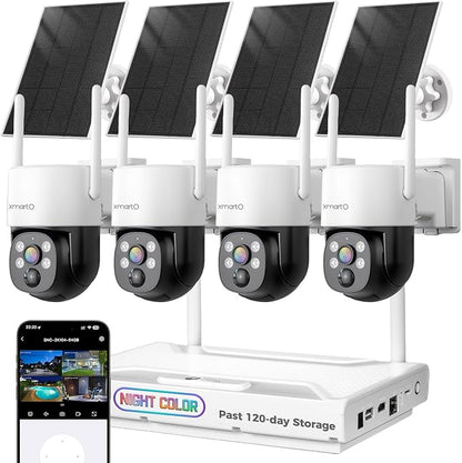 [Night Color] XMARTO 2K HD Wireless Solar Security Camera System with Starlight Color Night Vision, PTZ Control, Long Range WiFi6, Easy Mobile View, HDMI View on Monitor, 0 Monthly Fee, 64GB Micro SD