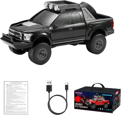 WS-589 Rugged Pickup Truck Bluetooth Replica Speaker – Portable Audio with TWS, LED Party Lights & HD Stereo | Unique Surprise Gift for Music & Truck Lovers (Black)